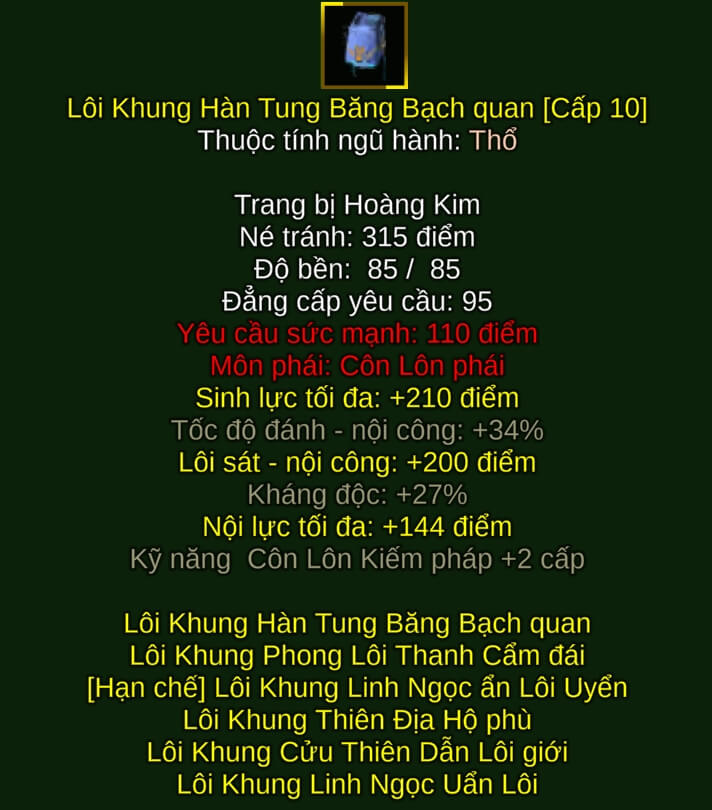 Lôi Khung Hàn Tung Băng Bạch quan - Kiếm Pháp (Lôi Khung) - Côn Lôn - VLTK
