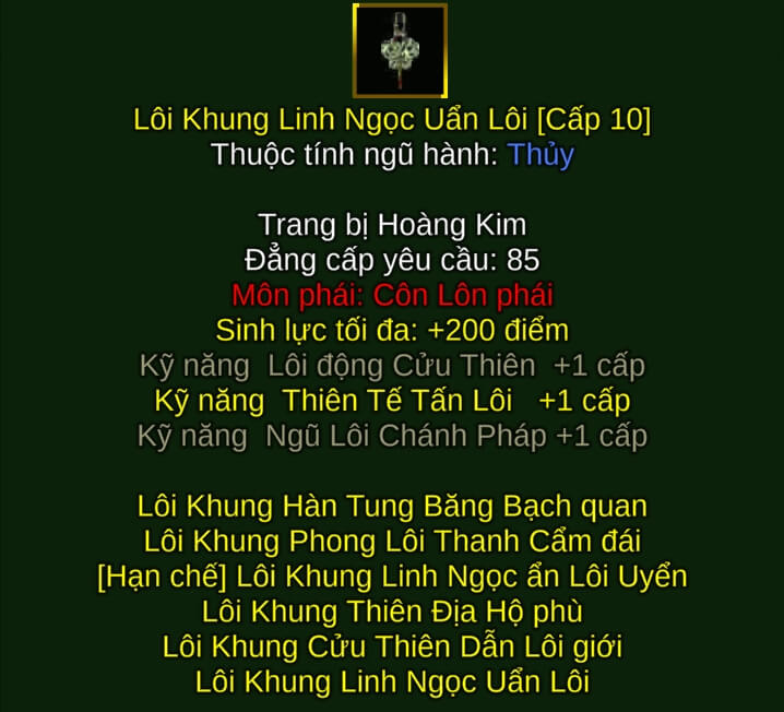 Lôi Khung Linh Ngọc Uẩn Lôi - Kiếm Pháp (Lôi Khung) - Côn Lôn - VLTK