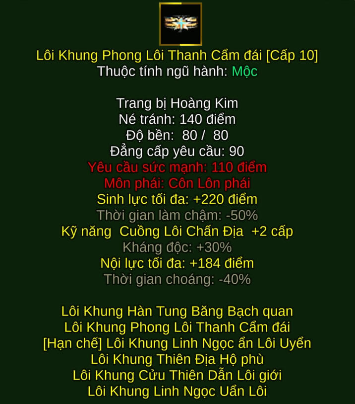 Lôi Khung Phong Lôi Thanh Cẩm đái - Kiếm Pháp (Lôi Khung) - Côn Lôn - VLTK