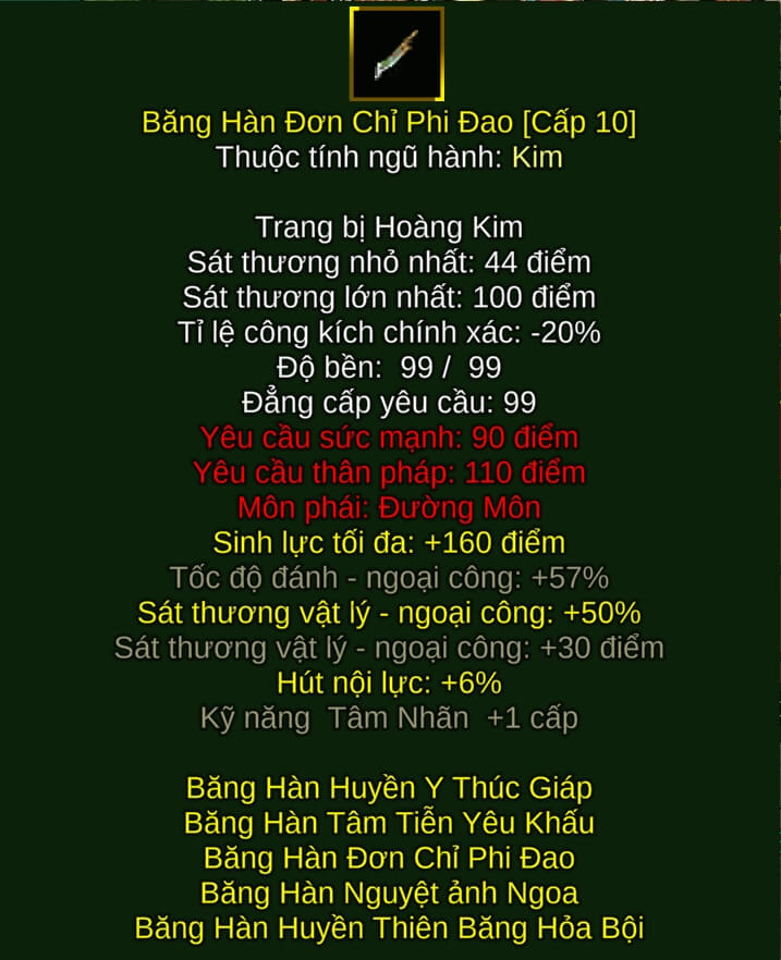 Băng Hàn Đơn Chỉ Phi Đao - Phi Đao (Băng Hàn) - Đường Môn - VLTK