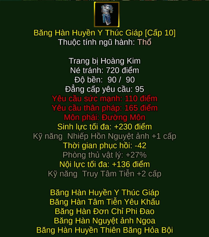 Băng Hàn Huyền Y Thúc Giáp - Phi Đao (Băng Hàn) - Đường Môn - VLTK