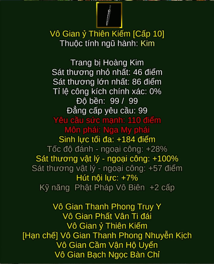 Vô Gian Ỷ Thiên Kiếm - Kiếm Pháp (Vô Gian) - Nga My - VLTK