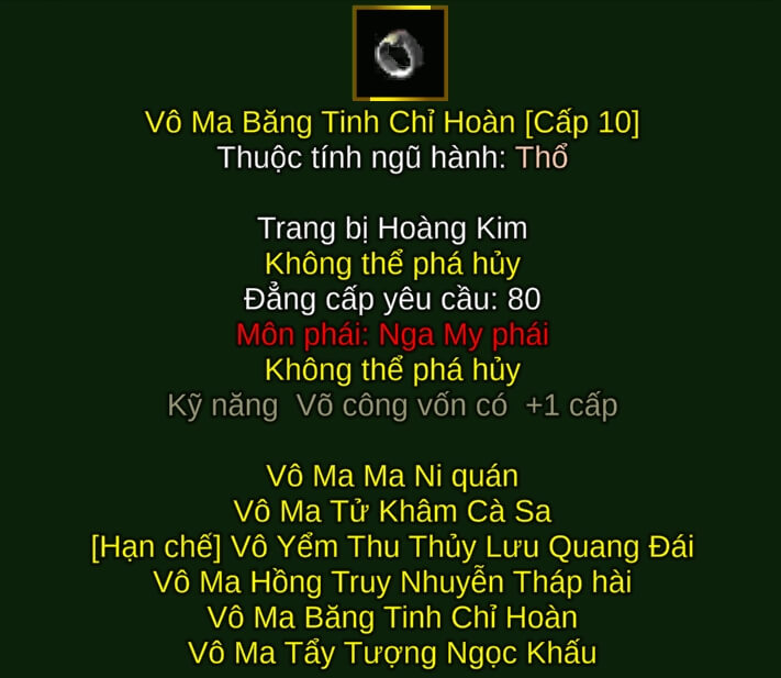 Vô Ma Băng Tinh Chỉ Hoàn - Chưởng Pháp (Vô Ma) - Nga My - VLTK