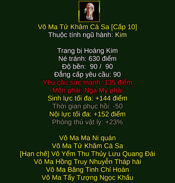 Vô Ma Tử Khâm Cà Sa - Chưởng Pháp (Vô Ma) - Nga My - VLTK