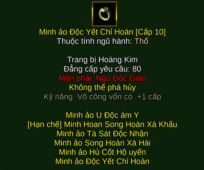 Minh ảo Độc Yết Chỉ Hoàn - Đao Pháp (Minh Ảo) - Ngũ Độc - VLTK