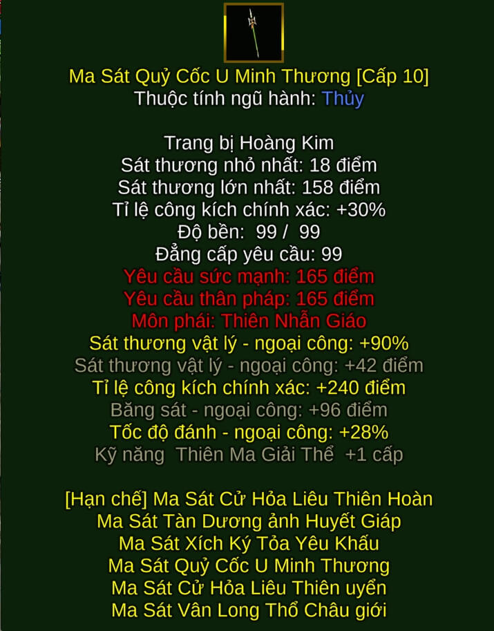 Ma Sát Quỷ Cốc U Minh Thương - Mâu Pháp (Ma Sát) - Thiên Nhẫn - VLTK
