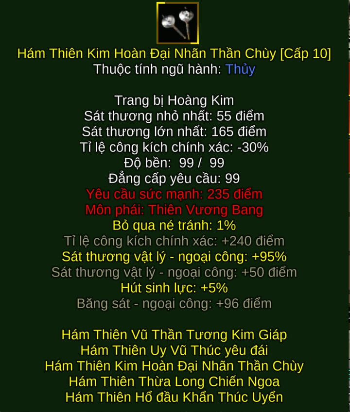 Hám Thiên Kim Hoàn Đại Nhãn Thần Chùy - Chùy Pháp (Hám Thiên) - Thiên Vương - VLTK