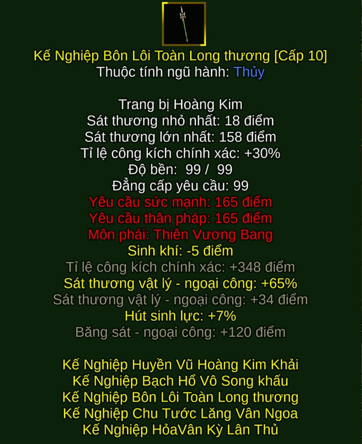 Kế Nghiệp Bôn Lôi Toàn Long thương - Thương Pháp (Kế Nghiệp) - Thiên Vương - VLTK