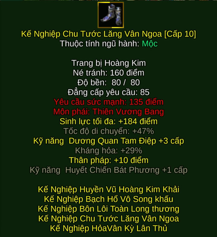Kế Nghiệp Chu Tước Lăng Vân Ngoa - Thương Pháp (Kế Nghiệp) - Thiên Vương - VLTK