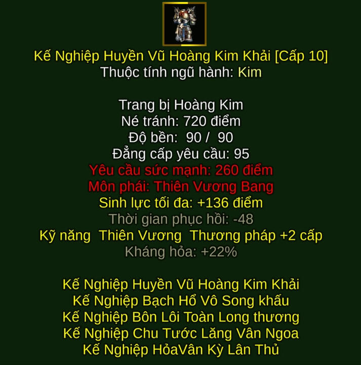 Kế Nghiệp Huyền Vũ Hoàng Kim Khải - Thương Pháp (Kế Nghiệp) - Thiên Vương - VLTK