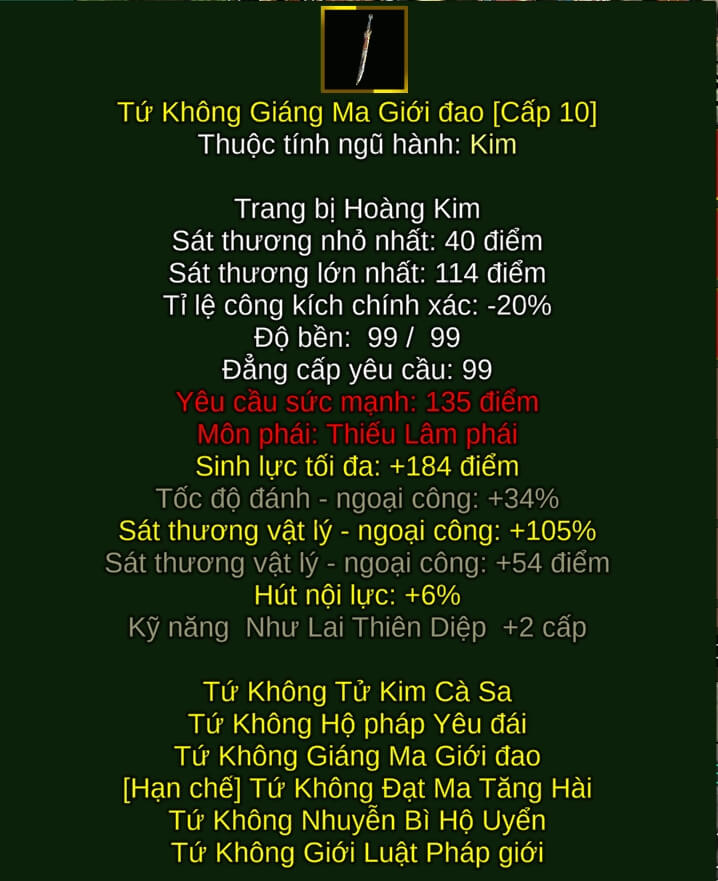 Tứ Không Giáng Ma Giới Đao - Đao Pháp (Tứ Không) - Thiếu Lâm - VLTK